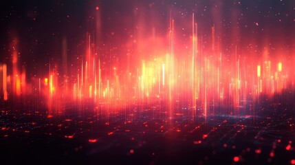 Poster - Abstract fiery cityscape digital art, vibrant orange and red hues, glowing lines, futuristic technology, energetic, intense, dynamic, modern, innovative.
