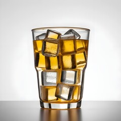 Wall Mural - Golden Drink with Ice Cubes in Glass