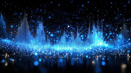 Fototapete - Abstract Blue Digital Waveform: Sparkling Data Visualization
