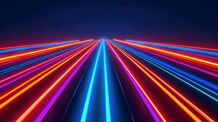 Poster - trails neon Speed light point, streaking toward central vanishing Vibrant generating black visual momentum against deep intense background video 4k