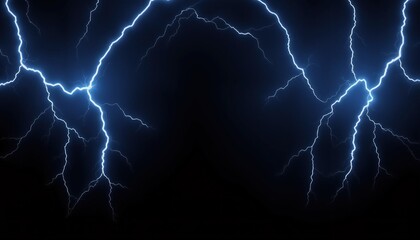 Aufkleber - Dramatic illustration of vivid blue lightning strikes against stark black backdrop raw power