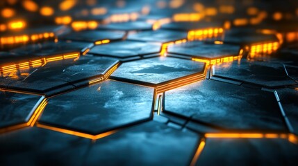 Poster - Illuminated Hexagonal Grid, Abstract Technology and Futuristic Design
