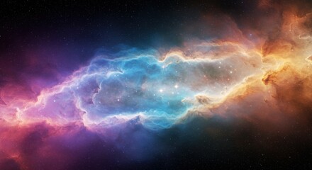 a vibrant nebula with swirling clouds of gas and dust illuminated by starlight against a backdrop of