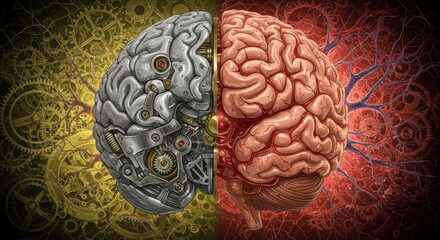  Clockwork Brain Halves: A Detailed Artistic Depiction