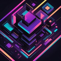 Aufkleber - an artistic vibrant and futuristic digital design with geometric shapes and lines, creating a complex and appealing aesthetic