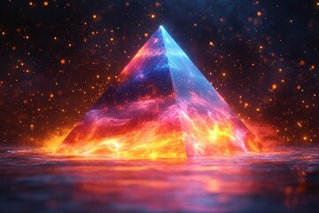 Poster - A glowing colorful pyramid emanating energy within the cosmic atmosphere