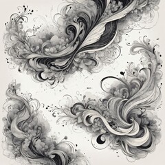 Poster - intricate swirling patterns of ink, showcasing detailed floral and abstract designs, perfect for adding a touch of elegance. The art forms gracefully across a clean surface.