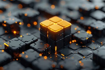 Poster - A Glowing Futuristic Cubes Arrangement With Abstract Technological Aesthetic