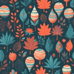 Poster - An eye-catching and detailed botanical seamless pattern of leaves in warm colors 