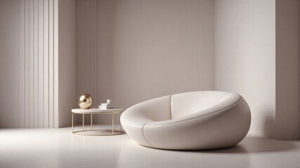 Aufkleber - A minimalist interior space featuring a modern chair with a side table, designed to bring a sense of calm and luxury
