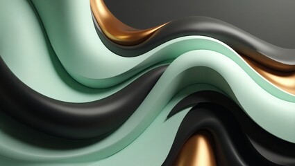 Aufkleber - Abstract swirling waves of black, mint green and gold. Luxurious and elegant design.