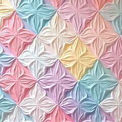 Poster - an elegant close-up shot of a colorful pastel tile pattern, featuring a design of intersecting flower-like shapes. The soft colors create a sense of visual interest and make it ideal for designs