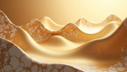 Poster - abstract golden texture resembling undulating waves, creating a sense of luxury and elegance. The surface features intricate details and a gradient of warm tones.