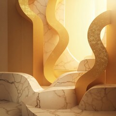 Fototapete - Abstract golden and marble art deco design. This image captures a sophisticated interplay of forms and textures. The art deco design has a combination of geometric and organic shapes.