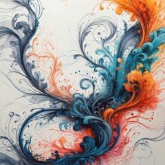 Poster - abstract art painting of swirling blue and orange brushstrokes