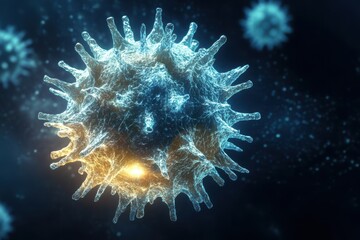 Poster - Virus structure represented in detailed illustration showcasing intricate spikes and textures