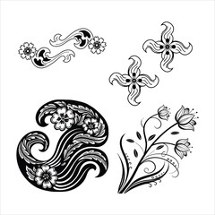 Wall Mural - Abstract Flower Wave Line Art Set Black & White Design Collection