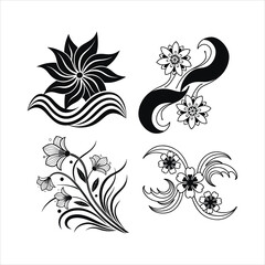 Wall Mural - Abstract Flower Wave Line Art Set Black & White Design Collection