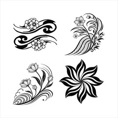 Wall Mural - Abstract Flower Wave Line Art Set Black & White Design Collection