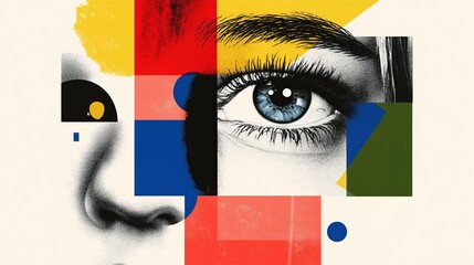 Poster - Artistic blend of human features and abstract shapes in a bold color palette