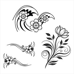 Wall Mural - Abstract Flower Wave Line Art Set Black & White Design Collection
