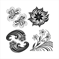Wall Mural - Abstract Flower Wave Line Art Set Black & White Design Collection