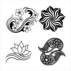 Wall Mural - Abstract Flower Wave Line Art Set Black & White Design Collection