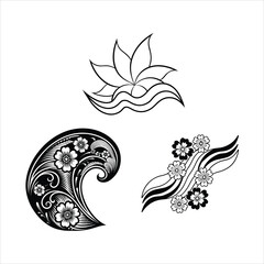 Wall Mural - Abstract Flower Wave Line Art Set Black & White Design Collection