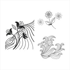 Wall Mural - Abstract Flower Wave Line Art Set Black & White Design Collection