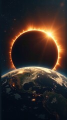 Wall Mural - Stunning solar eclipse over earth with glowing sun and vibrant atmosphere. makara,vasuki,shesha,kala nag,samudra manthan,asura rahu India