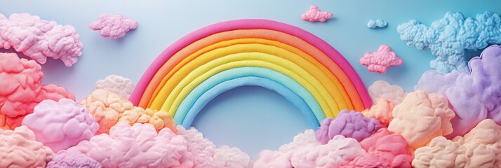 Aufkleber - Colorful rainbow archway made of stitched fabric textures in soft clouds during daylight