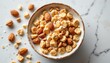 © Angelo - Delicious breakfast bowl with almonds and cereal kitchen food photography cozy environment top view healthy eating