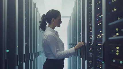 Poster - Professional Inspecting Server Rack in Data Center System Monitoring and Maintenance in Action
