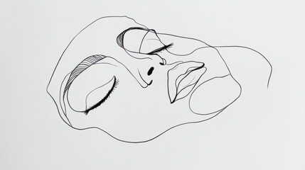 Poster - Single line abstract face drawing created with black ink on white paper showcasing modern minimalism in art