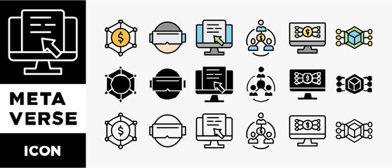 Poster - METAVERSE icon set with various styles and colors defi, virtual reality, digital asset, community, digital token, nft, blockchain and ecosystem
