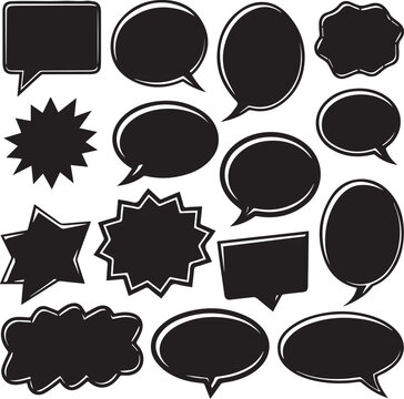 Set of Black Blank Speech Bubbles and Comic Explosion Shapes