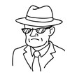 © Kiss - Vintage Detective Character in Suit and Hat with Sunglasses Outline Design for Illustrations