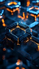 Poster - Illuminated Hexagon Chain with Floating Particle Effects Animated Background