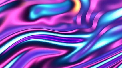 Poster - Iridescent landscape texture metallic fabric rippling abstract background, reflecting pink blue hues against luminous futuristic visual holographic video 4k