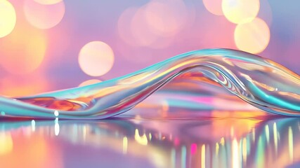 Poster - Iridescent abstract texture metallic hues rippling holographic background, reflecting pink blue fabric against luminous futuristic visual landscape video 4k