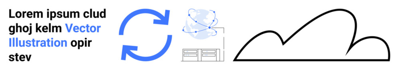 Poster - Arrows indicating data synchronization, globe with connected nodes, server icons, and simple cloud outline. Ideal for technology, networking, cloud computing, data exchange, global communication