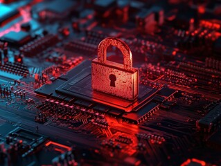 Poster - digital lock on circuit board with red lighting