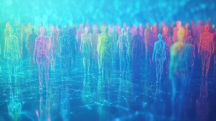 Poster - Futuristic digital crowd of holographic figures