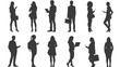 © Rocky Graphics - Crowd silhouette people group shadow silhouettes business characters holding laptop talking on phone vector set anonymous adults illustration