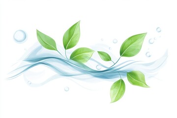 Poster - Recycling icon blends flowing water with green leaves in soft tones promoting eco-friendly values