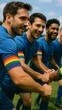 © Anita - Vertical football players celebrate with rainbow armbands on jerseys, promoting inclusivity and diversity in sports with spirited energy. Football players spark vibrant Concept football players.