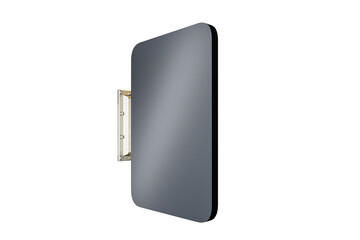 Poster - Rectangular wall-mounted mirror with metallic bracket and rounded corners, isolated on white background. Clean design element for template or layout. 3D Rendering.