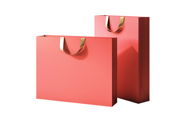 Poster - Two red shopping bags with shiny gold handles, isolated on a white background, clean layout concept for online shopping or business branding. 3D Rendering