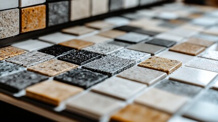 Poster - Variety of textured tiles displayed in a unique arrangement showcasing colors and patterns for decoration : Generative AI
