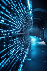 Poster - Futuristic tunnel with glowing lights and motion